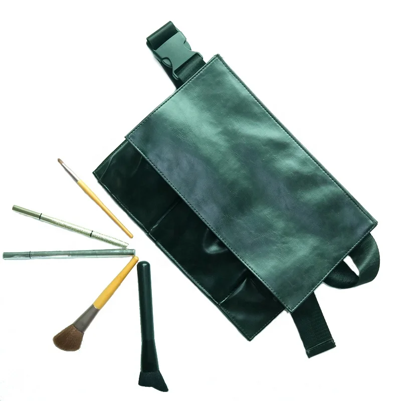 

Plain PU Black Large Capacity Makeup Brushes Bag, Easy Carrying Cosmetics Tool Storage Waist Bag