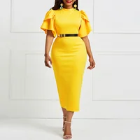 

2019 women office dress ladies ruffle zipper plus size boutique women clothing evening summer bodycon silk midi dresses