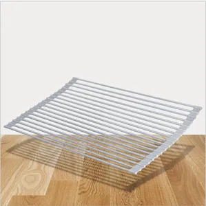 Image of Silicone Over The Sink Roll Up Dish Drying Rack BPA free foldable basket filter water shelf