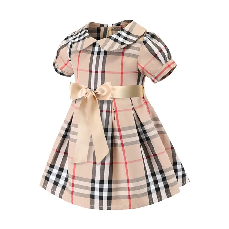 

Summer 2019 Kids New Foreign Trade Children Girl Plaid Cotton Casual Dress, Picture shows