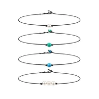 

Amazon Explosion Models Pearl Leather Rope Necklace Volcanic Stone Handmade Round Turquoise Multiple Gemstone Pendant Necklaces