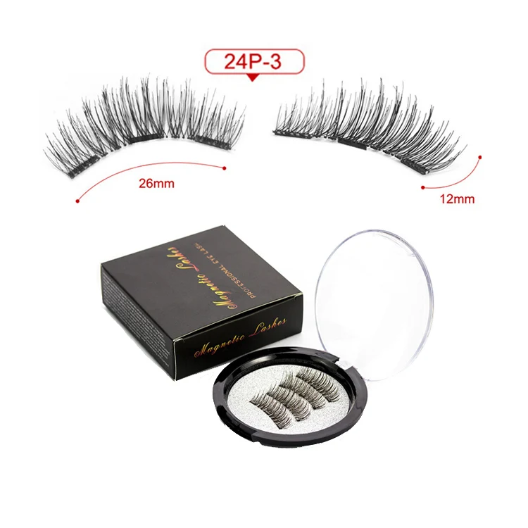 

24P-3 4pcs/pair Handmade No Glue 3D 6D 3 Magnets Magnetic Natural long full Strip soft False Eyelashes Lashes with OEM Package