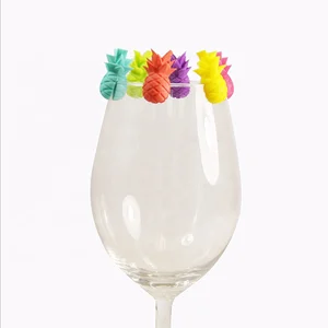 Image of 6 pcs Silicone Pineapple Party Wine Glass Marker Charms Drinking Buddy Cup Identification Cup Identifier Cup Labels Tag Signs