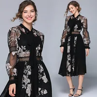 

2019 European And American Dress Women Long Sleeve Embroidery Sexy Casual Stylish Dress