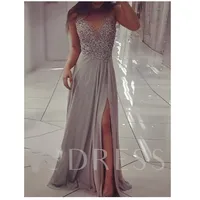 

A-Line Beading Scoop Long Split-Front customized plus big size party appliqued formal evening dresses MPA376