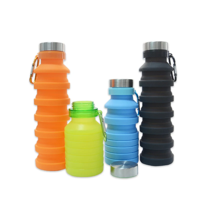 

550ml Travel Outdoor Portable Flexible Reusable Sport Collapsible Water Bottle Silicone Foldable Drink Bottle, Customized color