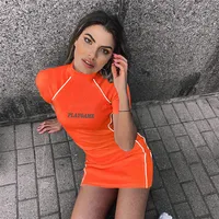 

Wholesale summer fashion casual prom orange lime neon short sleeve sport dress woman