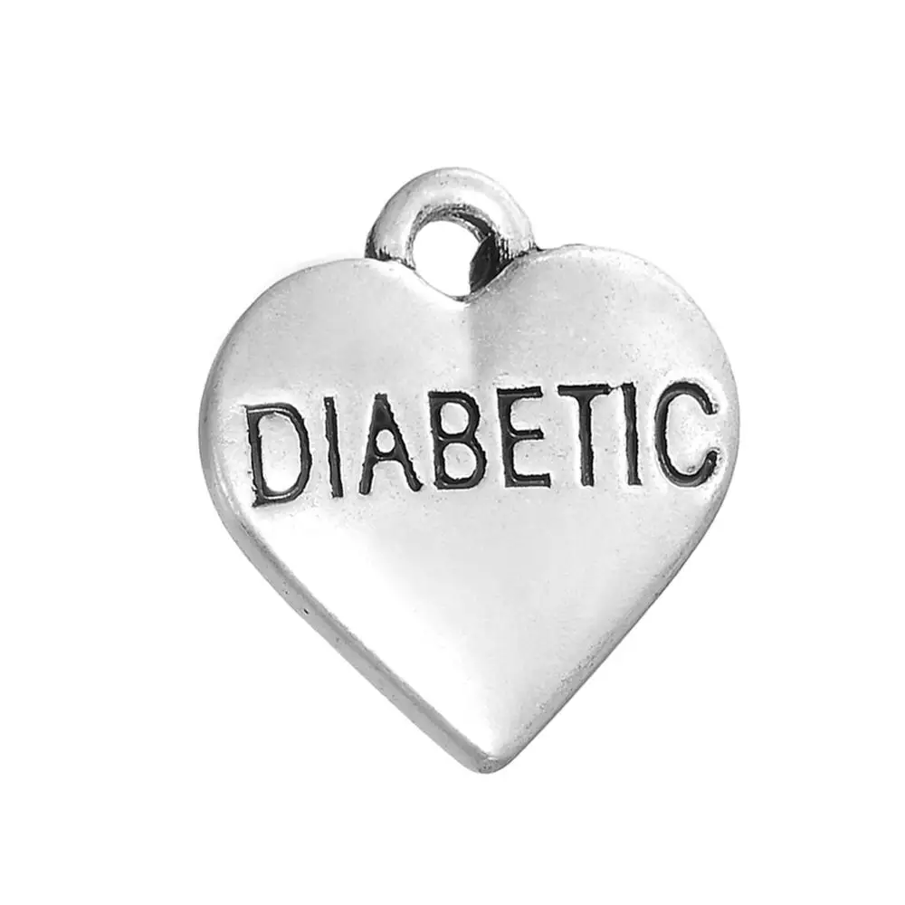 

alloy antique silver engrave diabetic on Heart charm pendants jewelry
