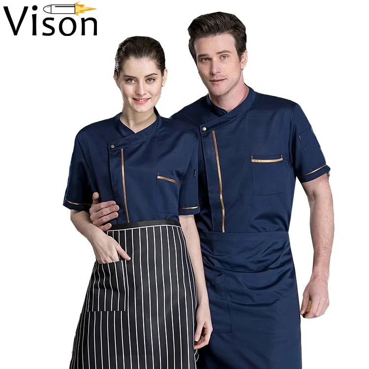 High Quality Restaurant Hotel chef shirt gold-rimmed chef clothing Checker chef uniforms
