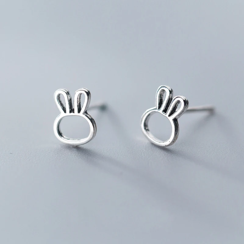 

100% 925 Solid Real Sterling Silver Jewelry Fashion Cute Hollow Animal Rabbit Stud Earrings Gift for Girl Teens Lady