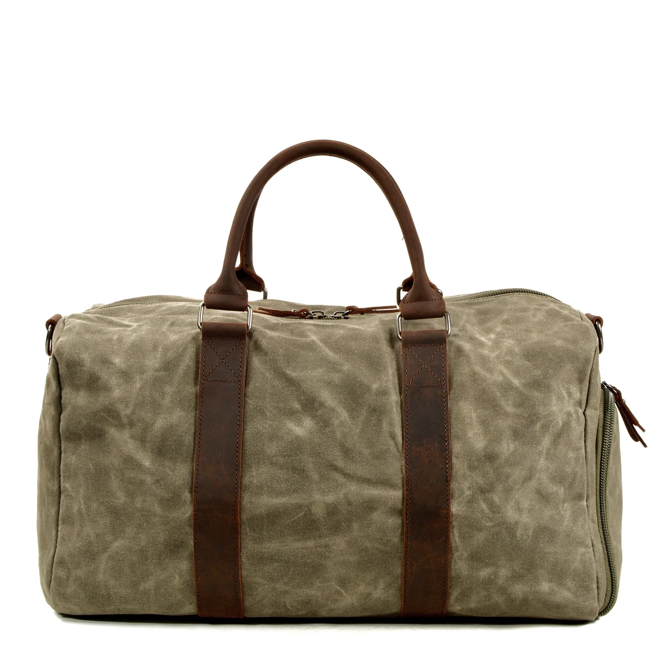 

waterproof Waxed Cotton Canvas With Leather Carry On Travel Duffel Bag, Khaki,dark green, gray,army green