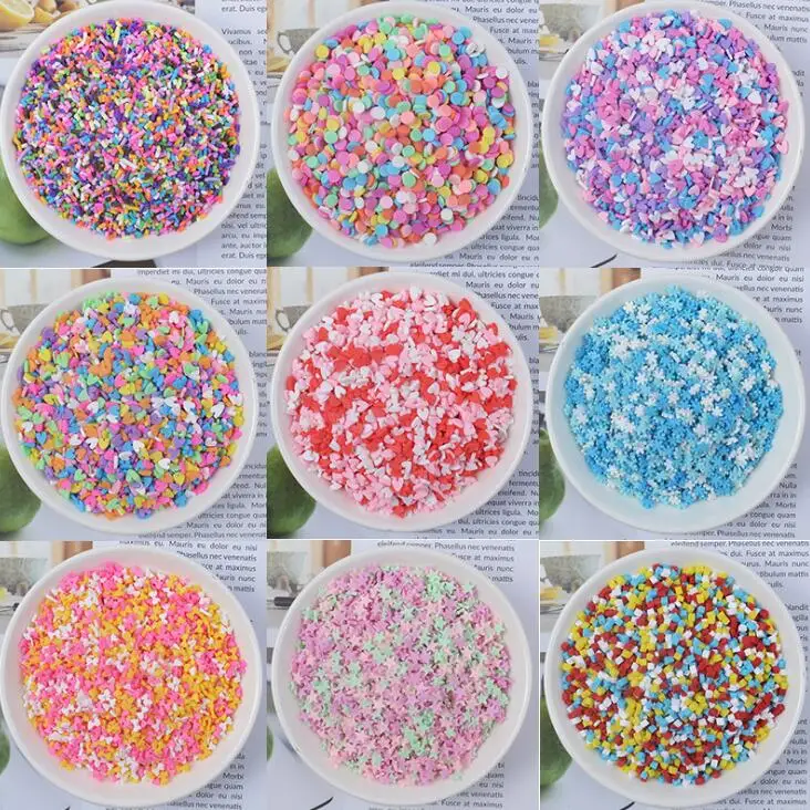 

2019 Hot Fashion Flowers Star Snow Shape Polymer Clay Slices For Slime Decorations Chocolate Sprinkle Slime Accessories