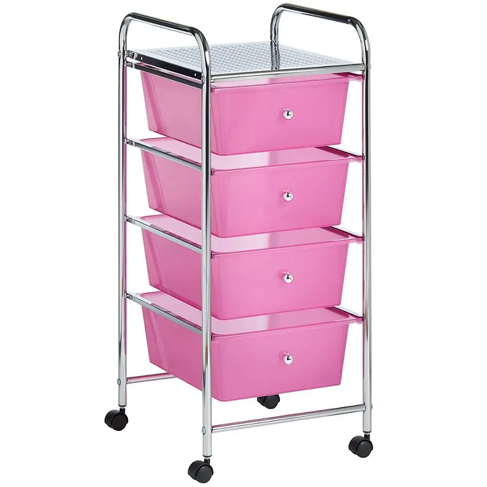 
Movable 4 tiers office plastic storage racks storage organizer cart with wheels  (60692727135)