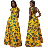 

OEM custom African women fashion printing sleeveless maxi evening dress