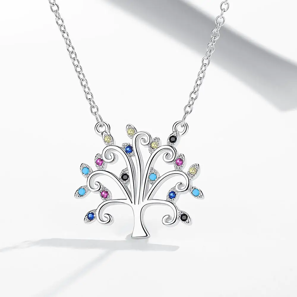 

New Arrival 925 Sterling Silver Necklace Colorful Tree of Life Pendant Necklace Fit Fashion Women and Girl Gift