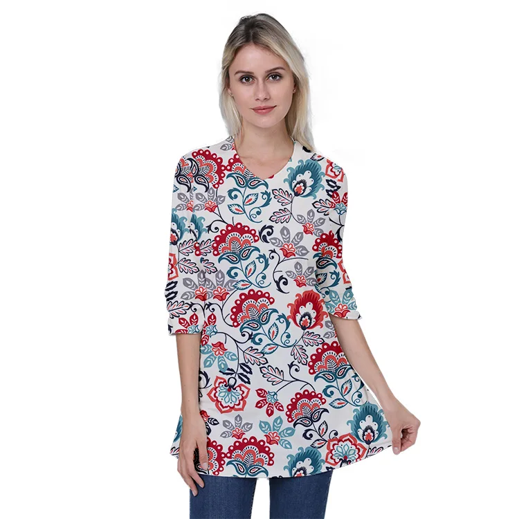 Womens 3/4 Sleeves Plus Size Floral Tunic Summer Casual Dressy Blouse Tops - buy at the of $7.20 in alibaba.com | imall.com