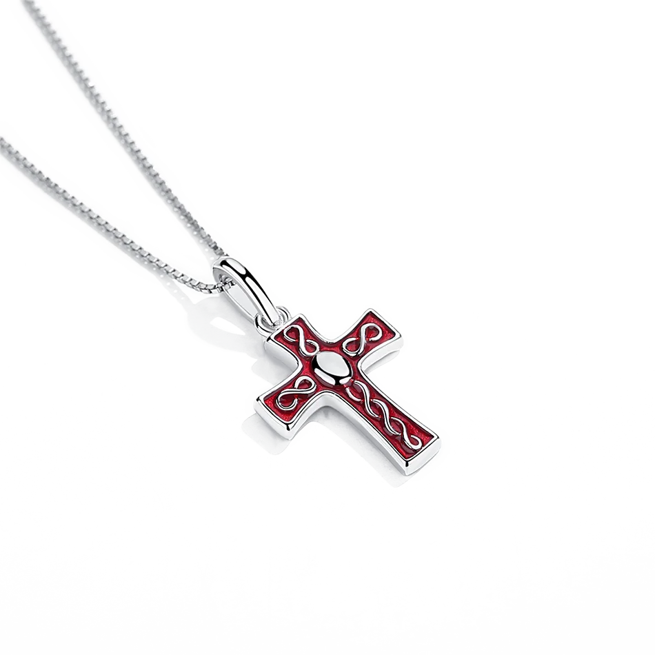

New Arrival 925 Sterling Silver Necklace Red Enamel Across Pendant with Infinite Necklace Fit Fashion Women Silver Jewelry