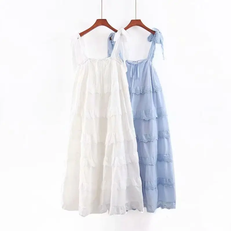 

Women's fashion solid color stitching swing strap dress, White,blue