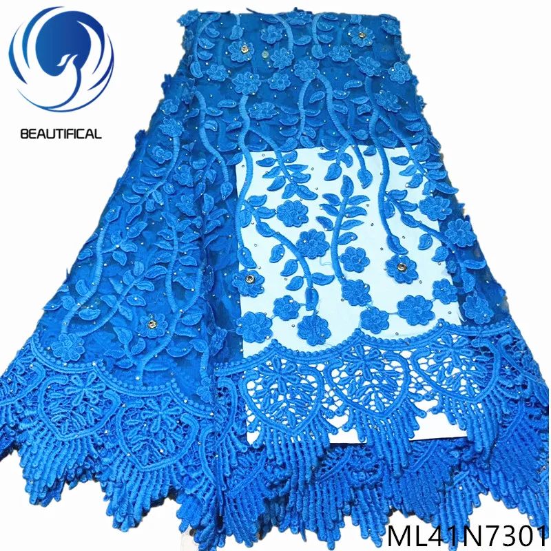 

Beautifical african mesh dressing turquoise blue net lace guipure tulle ML41N73, Customized