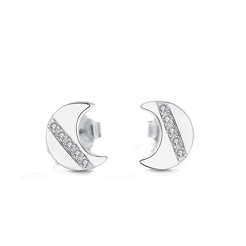 

The Jewelry 925 Sterling Silver Stud Earrings Clear CZ RhineStone lovely Moon Earrings for Women