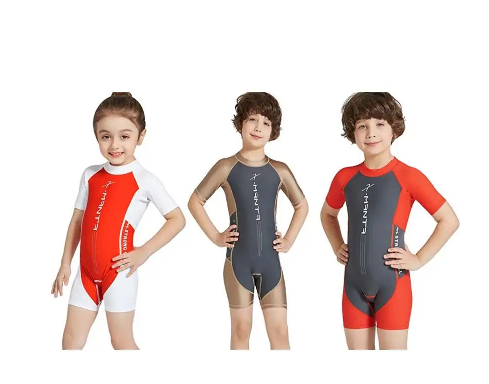 

Wholesale Kids One Piece Short Sleeve Swimsuit Sun Protection Rashguard Sunsuit Swimwear, Shown