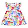 2019 Yiwu supplier kids apparel bright color cartoon printed dress for toddler O-neck milk silk frocks flutter baby dresses