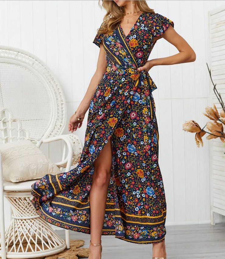 

2021 Popular Summer Long Dress Woman Floral Thailand Beach Dress, 10 colors