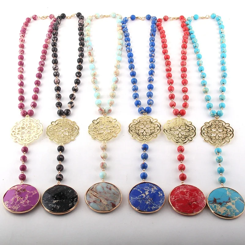 

Wholesale Rosary Chain Royal Emperor Gemstone necklace ,Round Flat Women Pendant Necklace, women costume Choker necklace