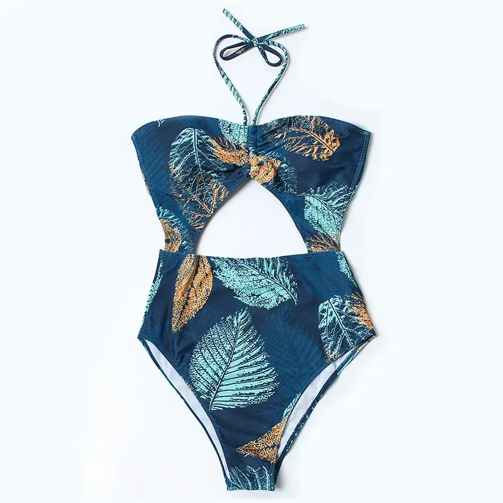 

One piece Sling High-waisted leaf print Bikini, Picture