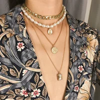 

Fashion custom women design multilayer pearl gold pendant necklace
