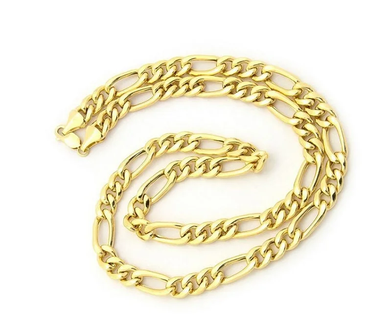 

China Manufacturer Stainless Steel Link Chain 14k Gold Plated Figaro Chain Jewelry New Gold Chain Design For Men, Gold;rose gold;black and silver