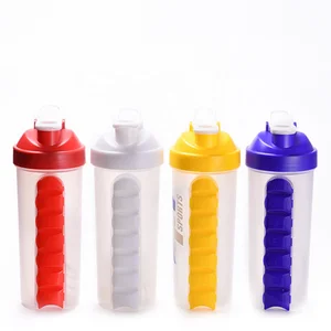 Image of Plastic Built-in Daily Pill Box Organizer Water Bottle 7 Compartments With Drinking Bottle Vitamins Food Safe Plastic