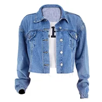

High Quality Women's Cropped Denim Jeans Jacket with Long Sleeve