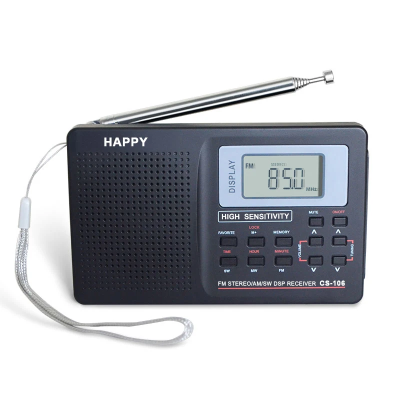 

High Sensitivity FM Stereo DSP Receiver AM/FM/SW 3 Band Slim Mini Pocket Digital AM FM Radio, Black