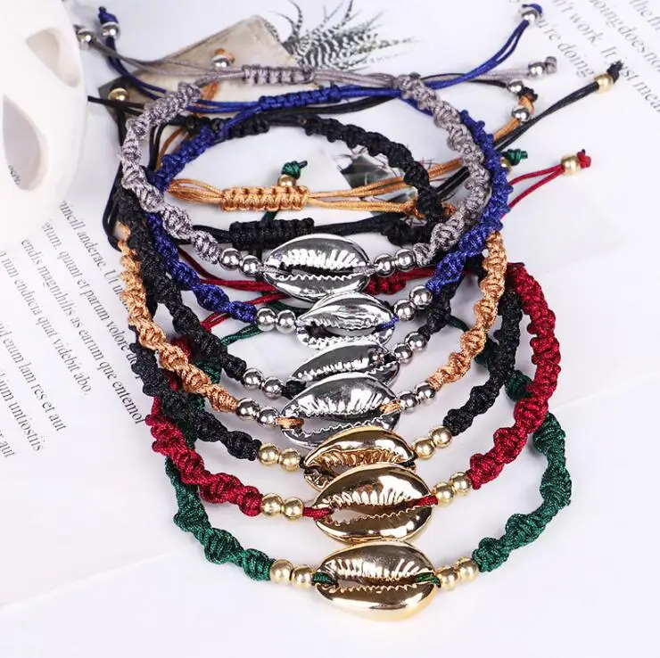 

BE1003 Fashion Silver Gold Plated Cowire Shell Charm Macrame Bracelets