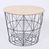 modern design metal wire round side table wire basket tea table with wood cover