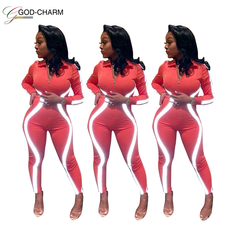 *GC-41561 2020 new arrivals wholesale sexy Good quality Bestsale in-stock fluorescence patchwork zip up jumpsuit