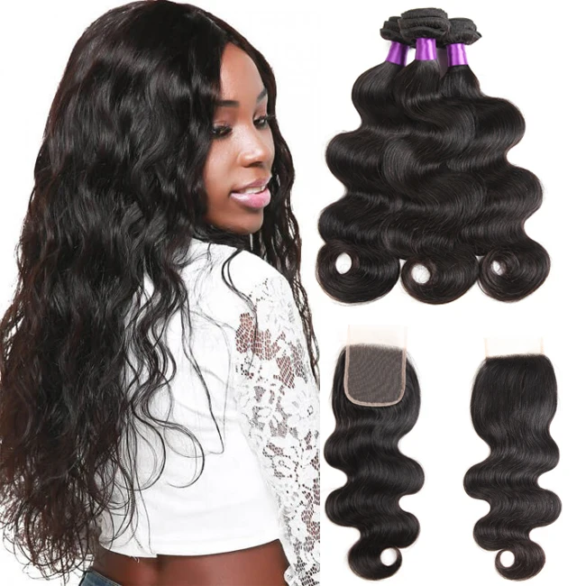 

Indian Body Wave 3 Bundles with 4*4 Lace Closure Virgin Remy 10A Body Wave Raw Unprocessed Cuticle Aligned 100% Indian Hair