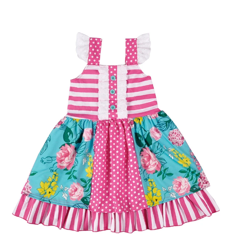 

Wholesale baby clothing boutique girls ruffle flower dress, Pink