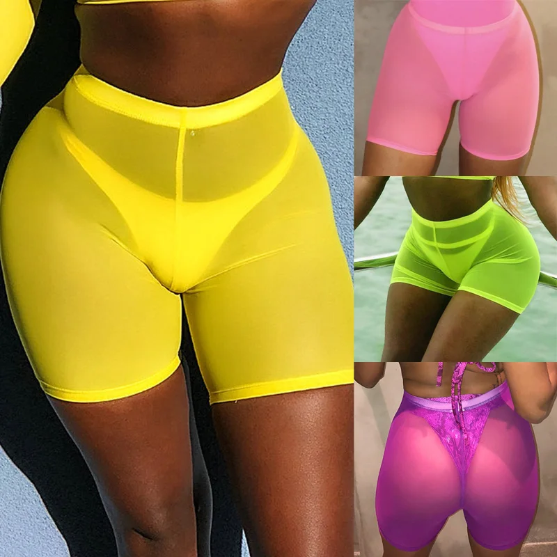 

Neon Color Sexy Mesh Shorts Women Harajuku High Waist Sweatpants Biker Bodycon Street Fashion Shorts