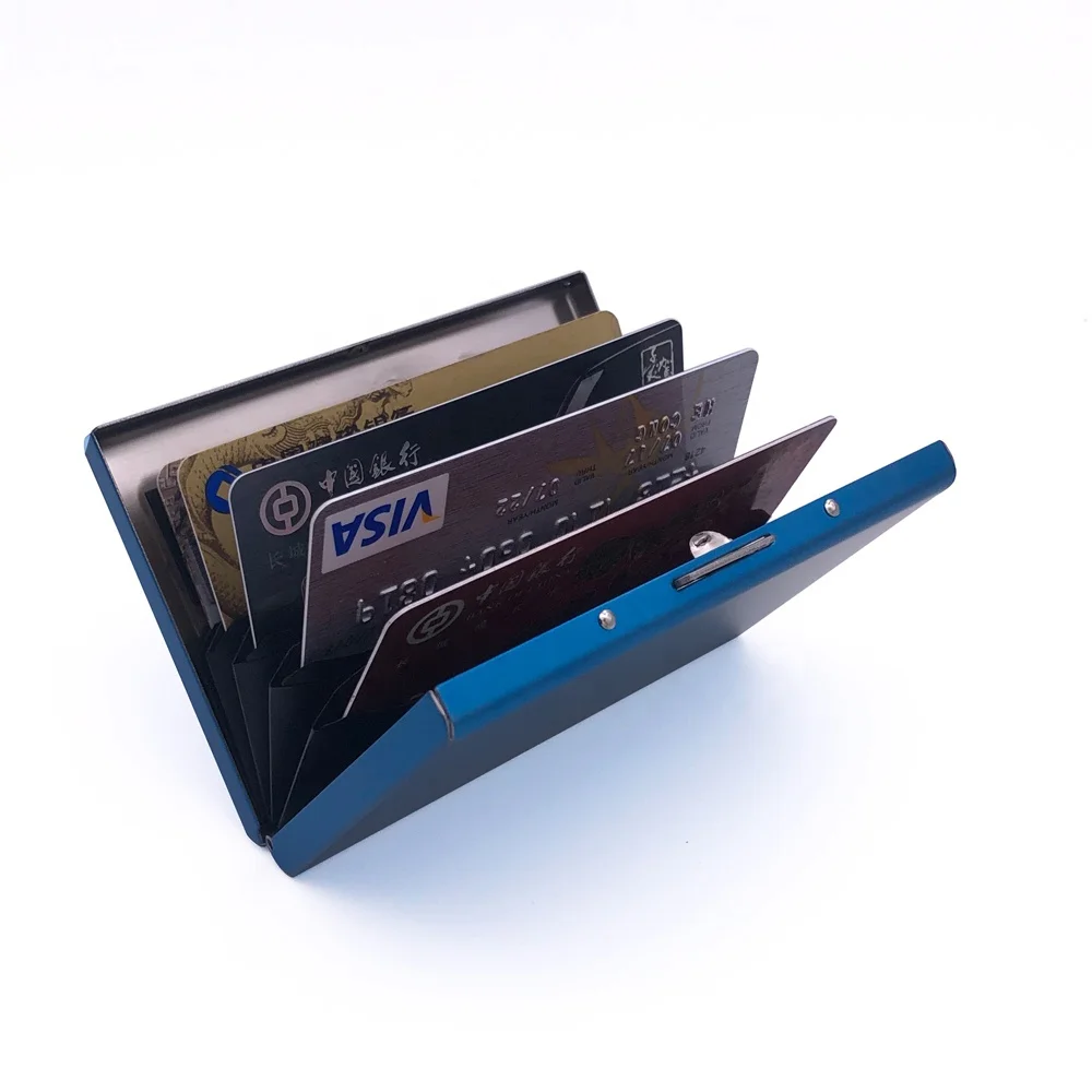 

RFID Blocking Most Reliable Credit Card Protector Blue Metal Card holder Wallet for Ladies and Men