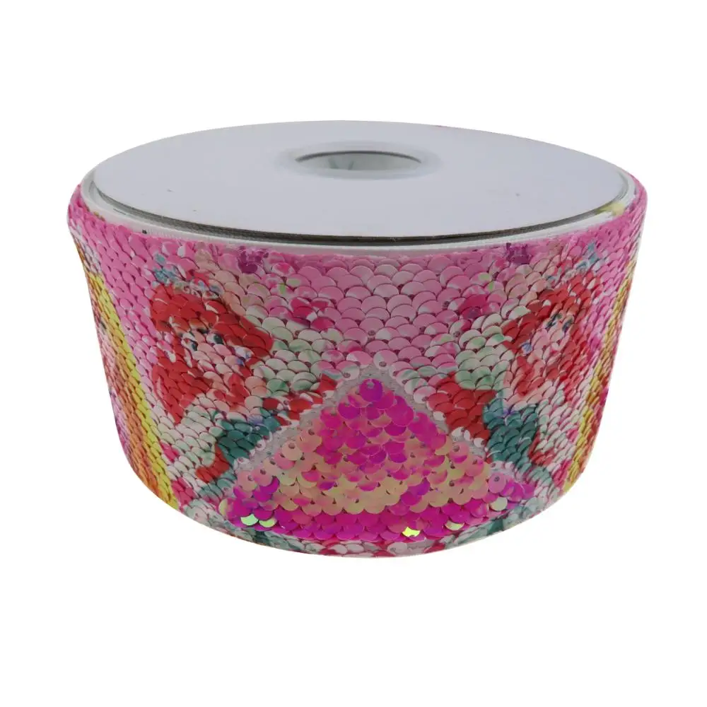 

Thermal transfer printed technics ribbon princess pattern 75mm cartoon character printing reversible sequin ribbon