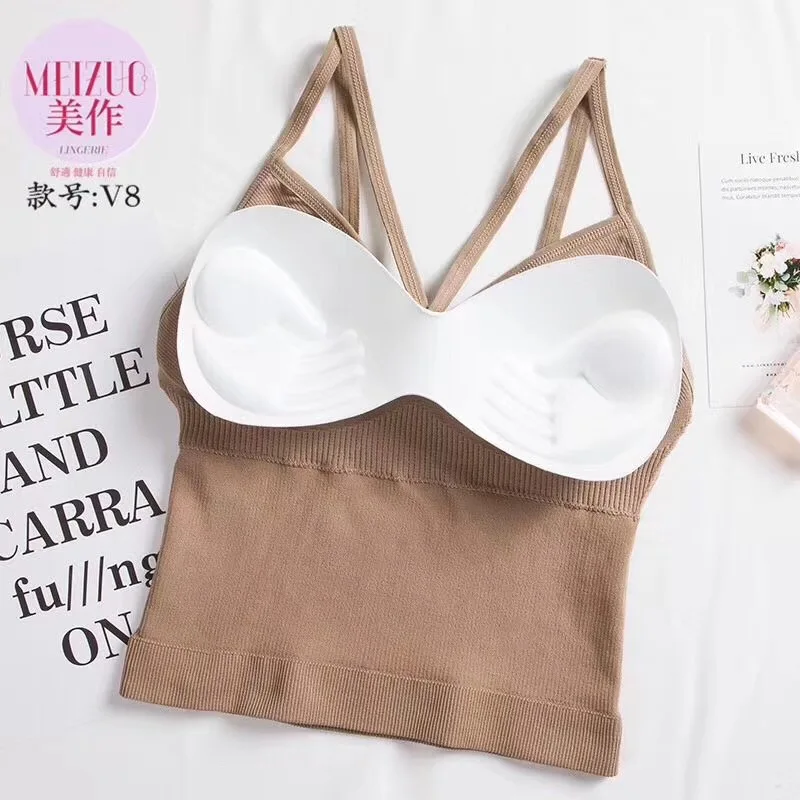 

2019 New Style Fashion Wholesale Pure Color Mature Latest Hot Adjustable Size Women Bra Camisole, White/khaki/black/light green