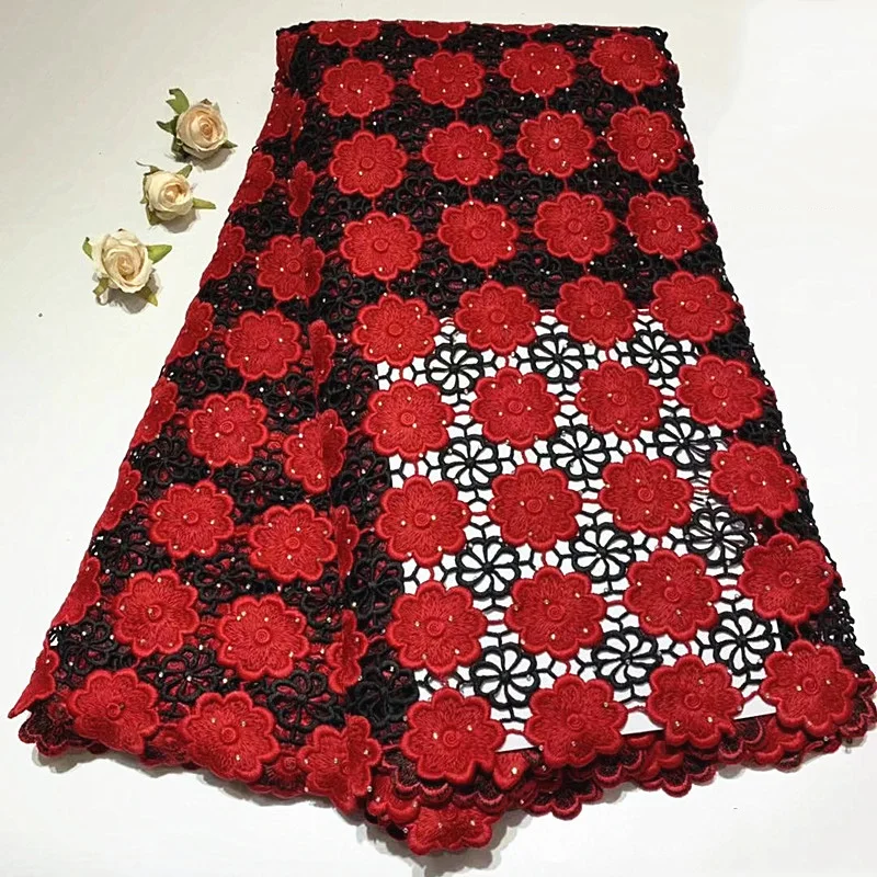 

Beautifical wholesale high quality guipure lace embroidery 5 yards red cord lace with stones ML38G41, Customized