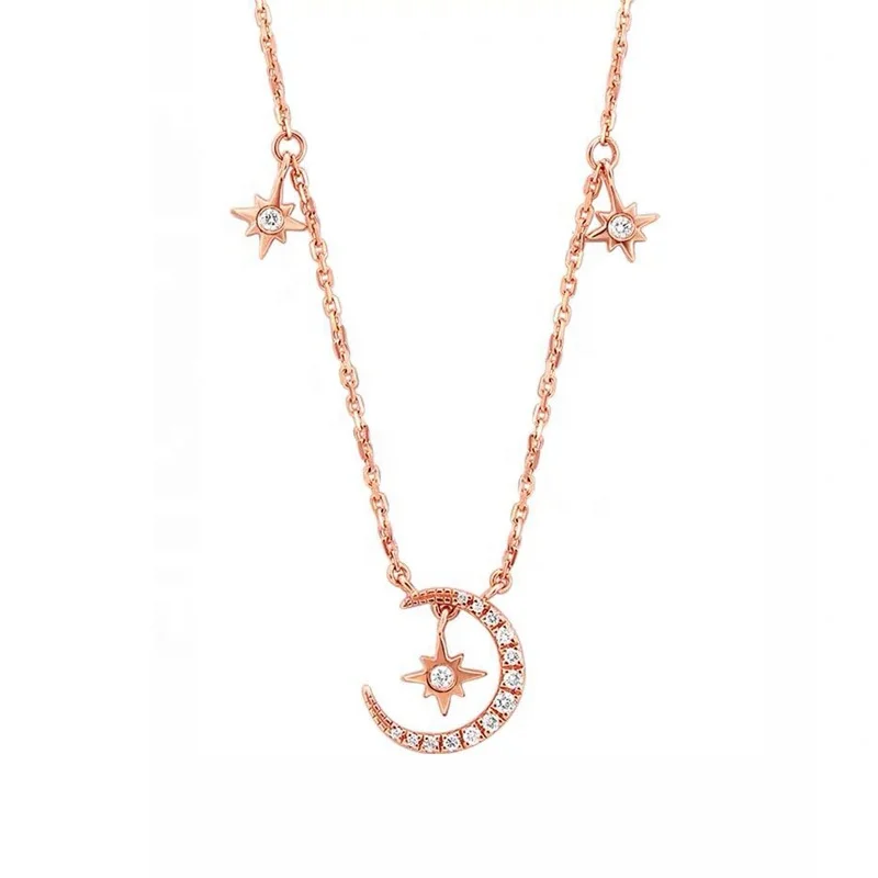 

MW63 Fashion Gold Moon And Star Necklace chain Rhodium Plated 925 Silver Crescent Moon CZ Necklace For Jewelry Gift, N/a