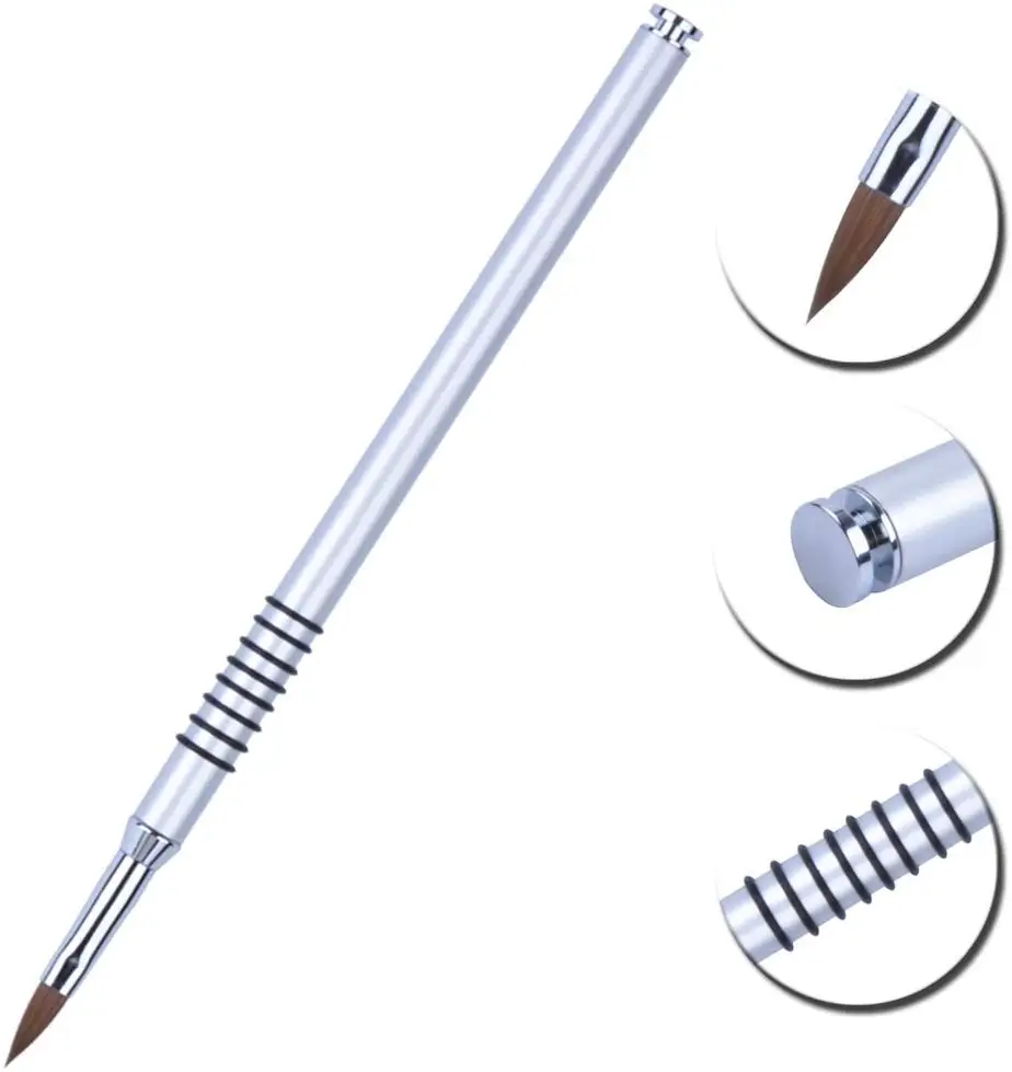 

pure silver color 3D kolinsky sable non-slip nail art brush size 6