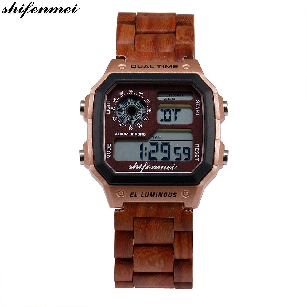 

Shifenmei new fashion Digital Movement Wooden Led Watch, Black sandal;red sandal;zebra