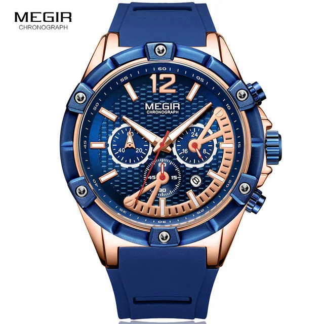 

MEGIR Men Watch Silicone Creative Quartz Chronograph Sport Watches Men Clock Army Military Wristwatches Relogio Masculino 2083, 4colors