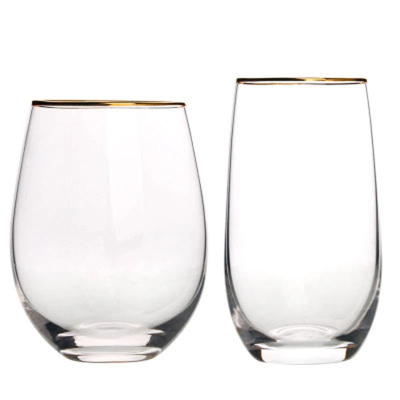 

Personalized Elegant Crystal Stemless White or Red Wine Glasses with Gold Rim, Customer request