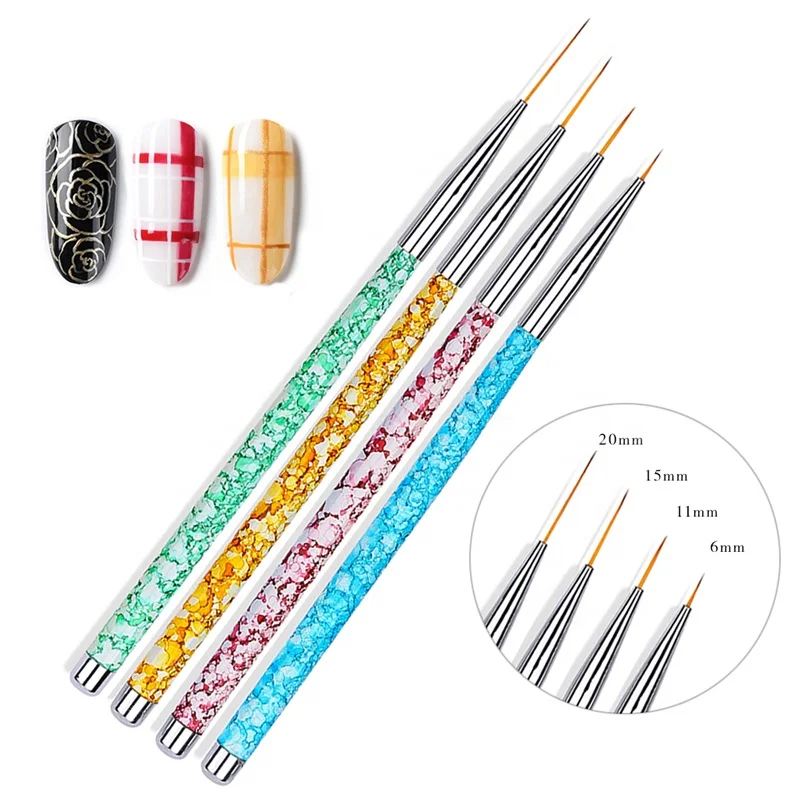 

Misscheering 4Pcs/Set Nail Art Liner Gird Stripes Drawing Brushes Marble Printed Gradient UV Gel Polish Painting Pen DIY Tips